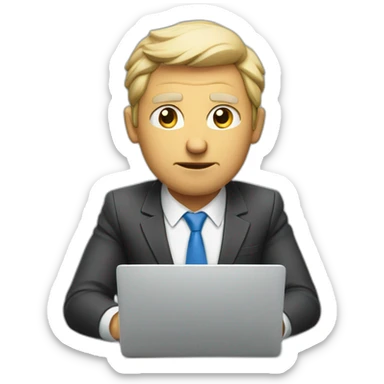 Ceo setting in office and doing work in his laptop in very serious mood sticker