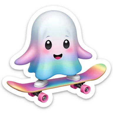  pastel rainbow kawaii ghost skateboarding  sticker