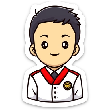 Japanese high school boy at graduation ceremony in traditional uniform with second button highlighted sticker