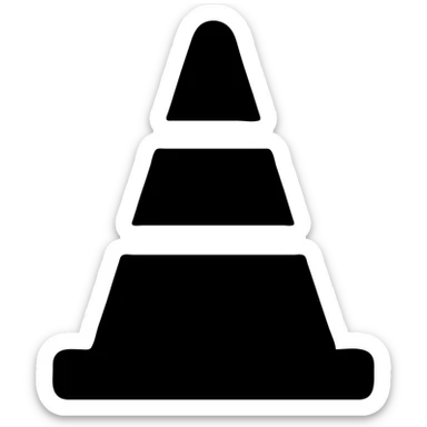 black filled icon of an orange traffic pylon with a square bottom, straight-on view, no perspective, no face or accessories sticker