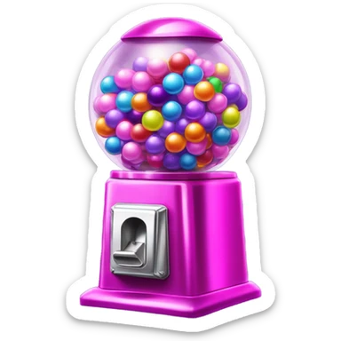 Realistic isolated metallic pink and purple bubblegum ball machine decorated with shiny diamonds and rhinestones and fillled with colorful neon colored gumballs inside of it. sticker