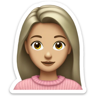 a 16 year old girl with light brown hair and gray green eyes in a pink sweater sticker