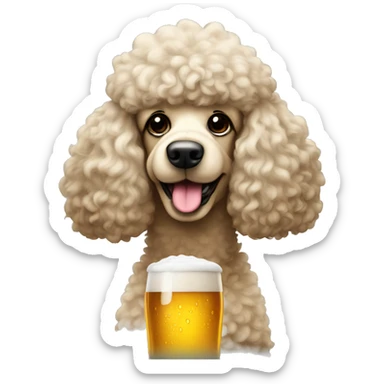 a poodle with one fountain of hair on its head and a glass of beer sticker