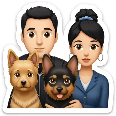 Black hair man light and black hair woman light with a German shepherd and a little yorkie  sticker