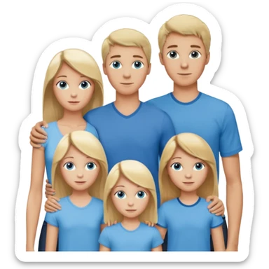 Familie: alle blauäugig, lang und schlank, Vater, Mutter( blond), zwei Mädchen( , 18-jährige hat braune Haare, 13 jährige hat blondes Haar), 2 Jungs( 9 und 6, der 9 Jährige hat dunkelblondes/braunes Haar, große blaue Augen, der 6 jährige ist hellblond und ziemlich frech).  sticker