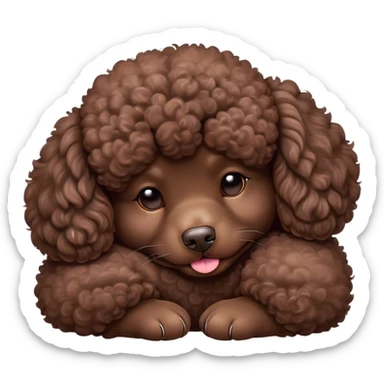 Meme-Worthy Cute Sleeping Chocolate Poodle Portrait Emoji, Head resting peacefully with a contented smile, showcasing a delightfully elegant build and a luxuriously soft, curly chocolate Fur, eyes shut in a serene nap, Simplified yet hilariously adorable features, highly detailed, glowing with a soft, drowsy light, high shine, relaxed and utterly lovable, stylized with an air of playful laziness, bright and heartwarming, soft glowing outline, capturing the essence of a comically sleepy companion, so meme-worthy it feels like it could instantly become the next viral sensation of adorable slumber! sticker