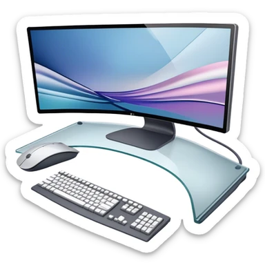 Create an emoji for UX/UI design. Large curved monitor, displaying UX/UI design interfaces. Include a mouse, keyboard, and stylus, symbolizing the design process. Use modern, professional colors. Do not include any emojis or smiley faces. Make the background transparent. sticker