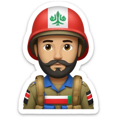 A very tired and sad, swarthy Iraqi soldier with a beard, an Iraqi flag on his helmet, a sad expression and bags under his eyes sticker