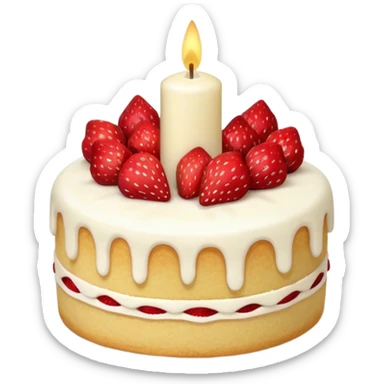 Jellycat vanilla cake with white frostting and strawberries on top with one candle  sticker