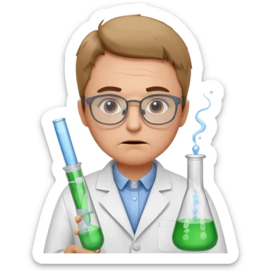 Frowns with Glasses,  Disappointed Scientist: Lab coat, thin glasses, holding test tube, upset expression
 sticker