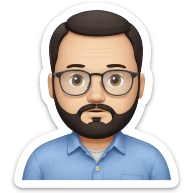 receding hairline, chubby face, with glasses and black beard sticker