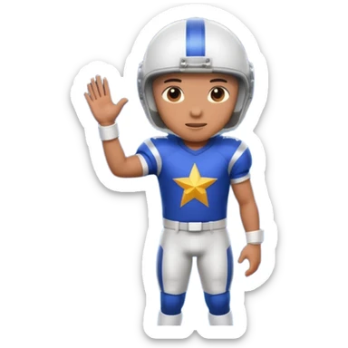 A football player standing in front of a shooting star sticker