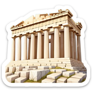 Cinematic Realistic Acropolis Landmark Emoji, showing the Parthenon standing proudly atop the Acropolis hill, with its marble columns glowing under the warm Athenian sunlight against a blue sky. sticker