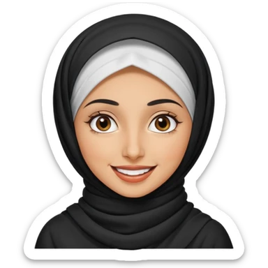 30 year old iranian woman short curly black hair, big brown eyes, tanned skin, big smile, white teeth, pretty sticker