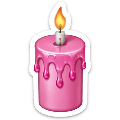 A drawing of a flaming pink candle that could be used at a romantic dinner table. The camera should be isometric at a 45-degree angle. sticker