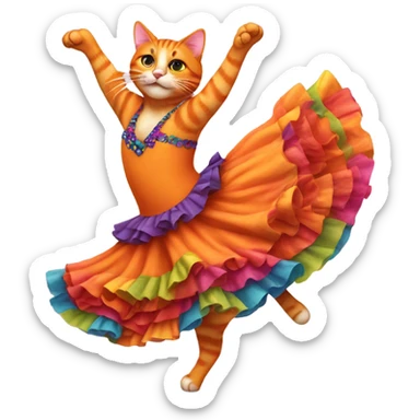 Orange Cat in flamenco dress dancing the flamenco sticker