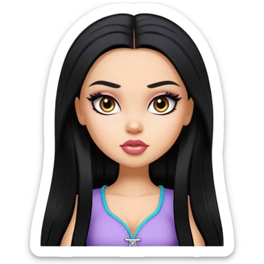 pretty bratz baddie, straight long hair, light skin, dark black hair sticker
