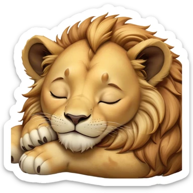 Meme-Worthy Cute Sleeping Lion Cub Portrait Emoji, Head resting peacefully with a contented smile, showcasing a robust build and a luxuriously soft tawny Fur with a flowing mane, eyes shut in a serene, restful nap, Simplified yet hilariously adorable features, highly detailed, glowing with a soft, drowsy light, high shine, relaxed and utterly lovable, stylized with an air of playful laziness, bright and heartwarming, soft glowing outline, capturing the essence of a comically sleepy Lion Cub, so meme-worthy it feels like it could instantly become the next viral sensation of adorable slumber! sticker