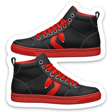 an ios genmoji for pair of black mid top sneakers with red laces sticker