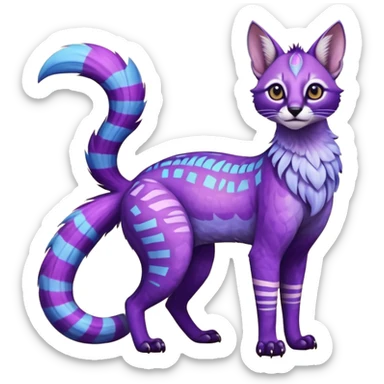 Colorful banana-cream-colored, violet-pointed, tropical tribal glorious iridescent divine exotic cute cool beautiful beautiful fantasy-caracal-civet-genet-sergal-vernid-Gryphon-Cacomistle-Trico-oncilla-animal-Fakémon-hybrid-fursona (full body) sticker