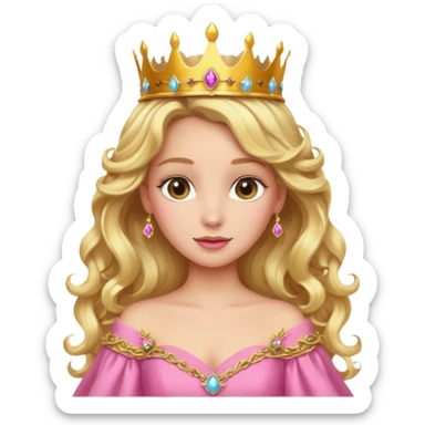 Blonde Princess with long blonde curls, pink gown, golden crown. sticker