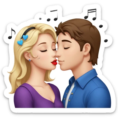 a good looking man and good looking woman are Kissing, with music notes sticker