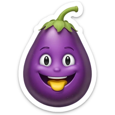 Smiley face emoji eating eggplant sticker
