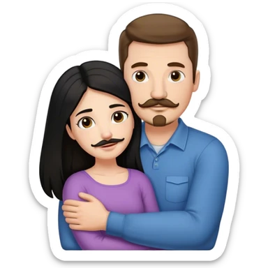 Couple, Tall strong white man with brown hair mustache and goatee, hugging small pale woman long with black hair sticker
