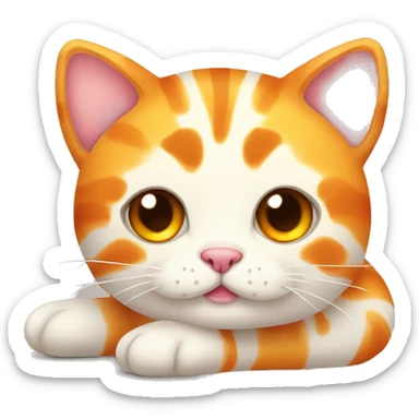 Cute stuffed animal cat laying on it’s stomach with orange splotches on their ears sticker