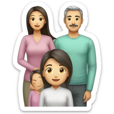 Family, dad is asian, mom is tatar, daughter is with long hair sticker