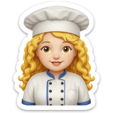 chuppy girl, yellow Long curly hair, happy, wearing chef uniform and chef hat sticker