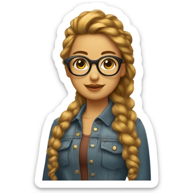 una chica pelirroja, pelo rizado largo, con ojos color miel, gafas finas y piel blanca sticker