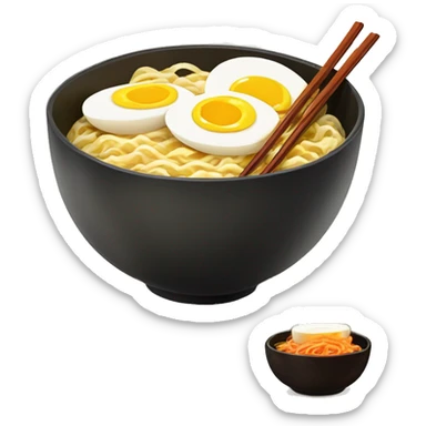 Ramen noodles in a bowl with boiled sliced eggs sticker