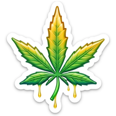 colorful shiny gusher gummy shaped like a cannabis leaf with dripping liquid effect sticker