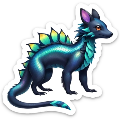 Colorful Iridescent Exotic Salandit-Aurorus-Umbreon-Fakémon-hybrid-creature (full body)  sticker