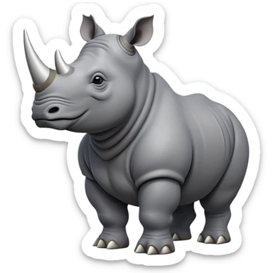 cinematic-rhino-full-body-standing-emoji,slate grey skin -massive-body-poised-powerfully,-thick-horn-curving-slightly-forward,-head-tilted-dramatically,-rough-grey-hide-covered-in-dust,-simplified-focused-features, sticker