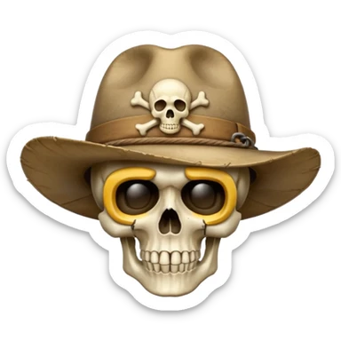 A skull and crossbones wearing wide brimmed traveler's hat. sticker