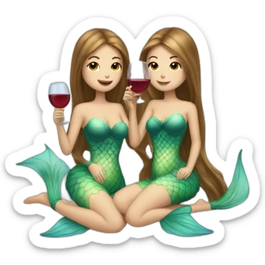 Three beautiful mermaids (two brown hair and blond one) drinking wine sticker