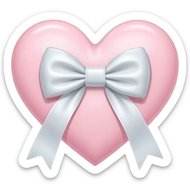 pastel pink heart with white ribbon bow sticker