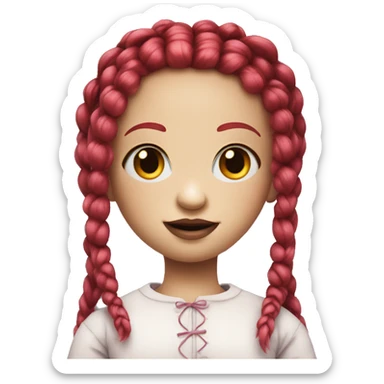 creepy doll with two red braids, pink cheeks  sticker