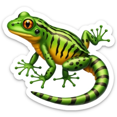 Frog with tiger body and scorpion tail and with mullet hairstyle sticker