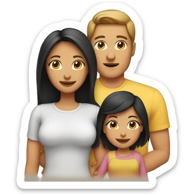 mom and dad with 3 toddler girls one with light brown hair the other two with black hair sticker