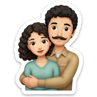 Short brown hair girl curly long hair hugging tall black hair boy with mustache  sticker