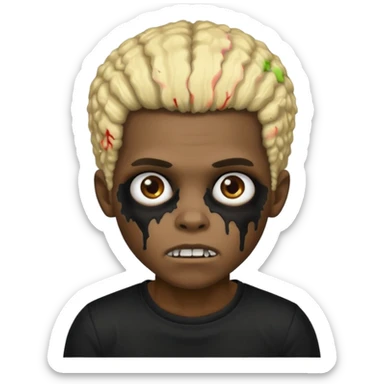African American zombie boy with half blonde half black Afro hairstyle and black shirt sticker