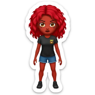 Faça me um emoji de um zumbi mulher de cabelos vermelho escuro longos ondulado usando uma blusa preta, faça no estilo iphone sticker