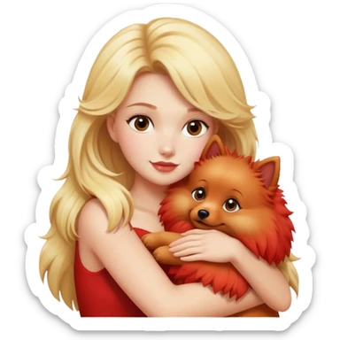 blonde hugs a one red spitz dog  sticker