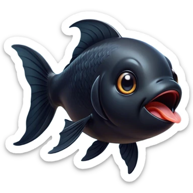 Cinematic Cute Yawning Black Goldfish Portrait Emoji, Head tilted slightly with a dramatic, wide-open yawn, showcasing a smooth, deep black body with elegant, flowing fins, eyes barely open in drowsy contentment, Simplified yet irresistibly adorable features, highly detailed, glowing with a soft, cozy glow, high shine, relaxed yet expressive, stylized with a touch of whimsy, bright and endearing, soft glowing outline, capturing the essence of a sleepy yet affectionate goldfish, so drowsy it feels like it could float out of the screen and curl up for a nap! sticker