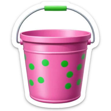 A pink bucket with green dots sticker