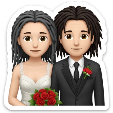 lesbian couple getting married. one dreads one dark brunette. Dreads in a suit, brunette in a dress. BOTH GIRLS sticker