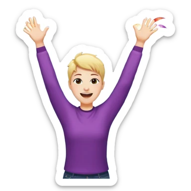 persona feliz con los brazos hacia arriba saltando y explosivos detras y confites volando sticker